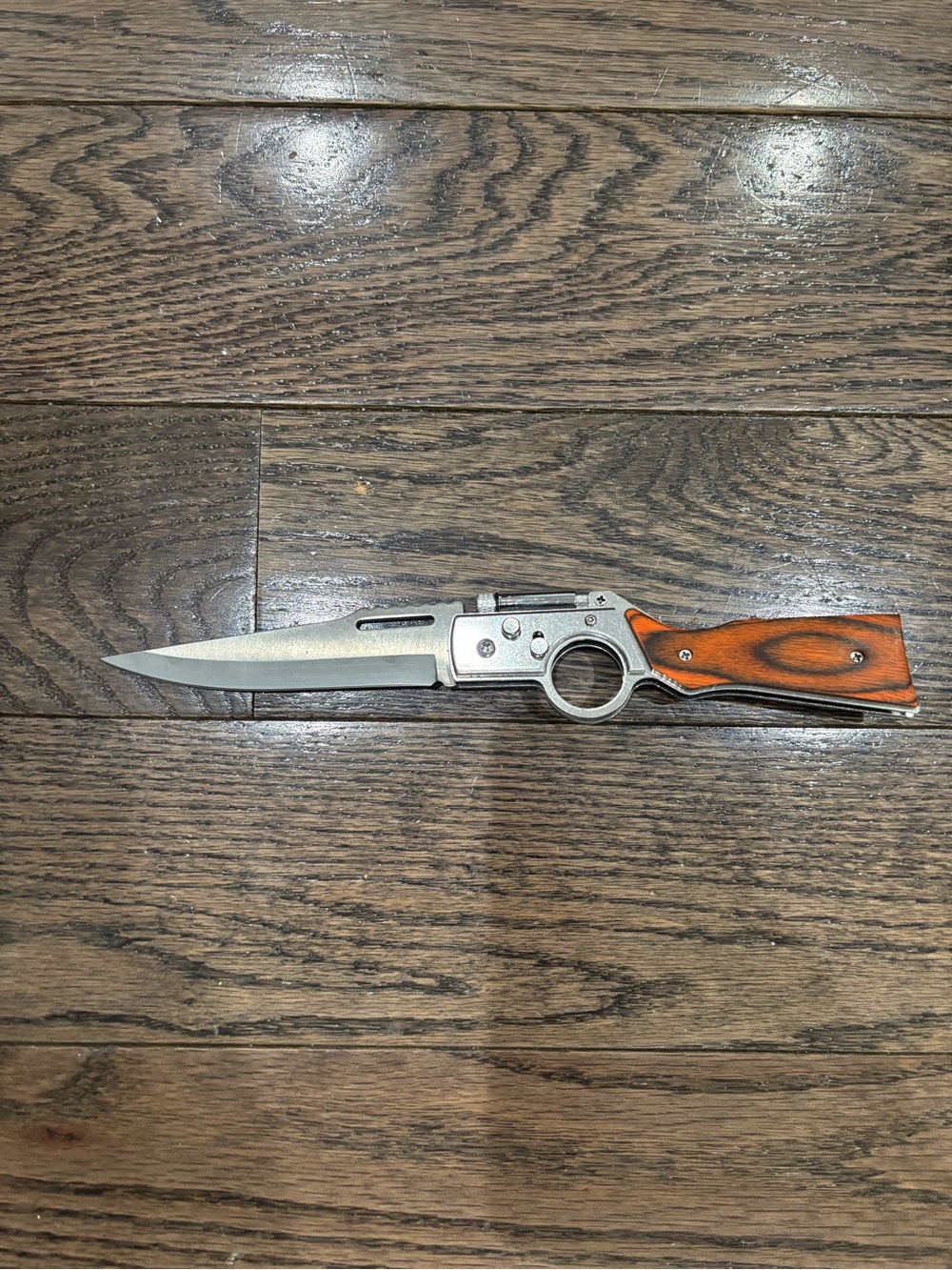 Folding Pocket Knife with Wood Handle and Silver Blade